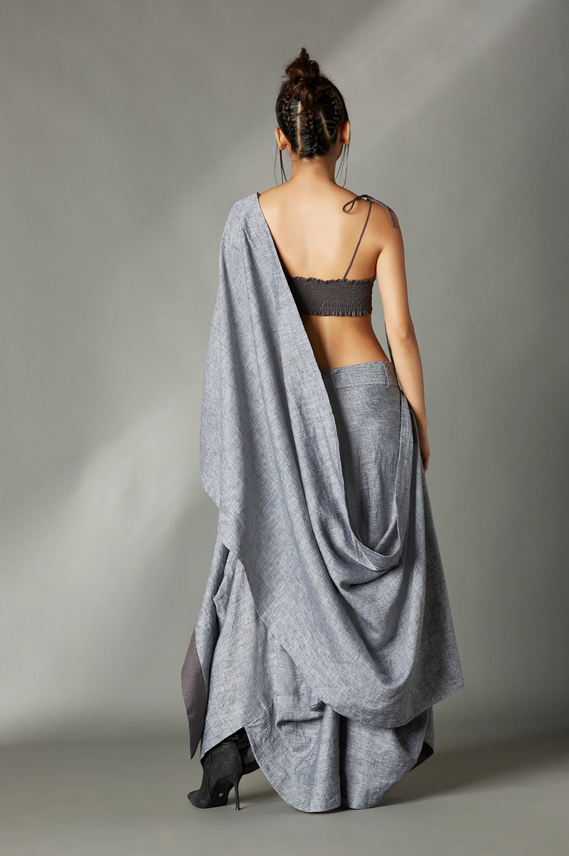 Blaise Sari Skirt in Grey by Chola in grey color for women Worldwide