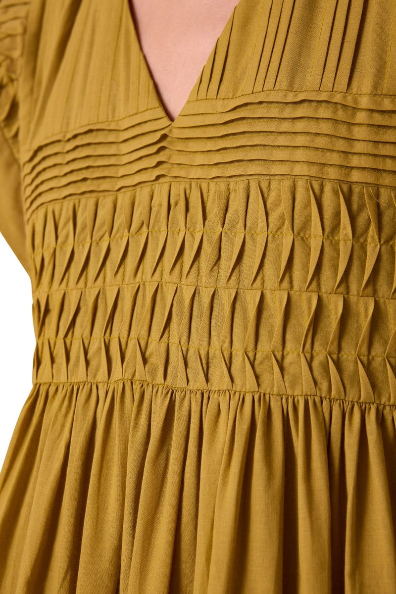 Aelia Yellow Pleated Midi Dress