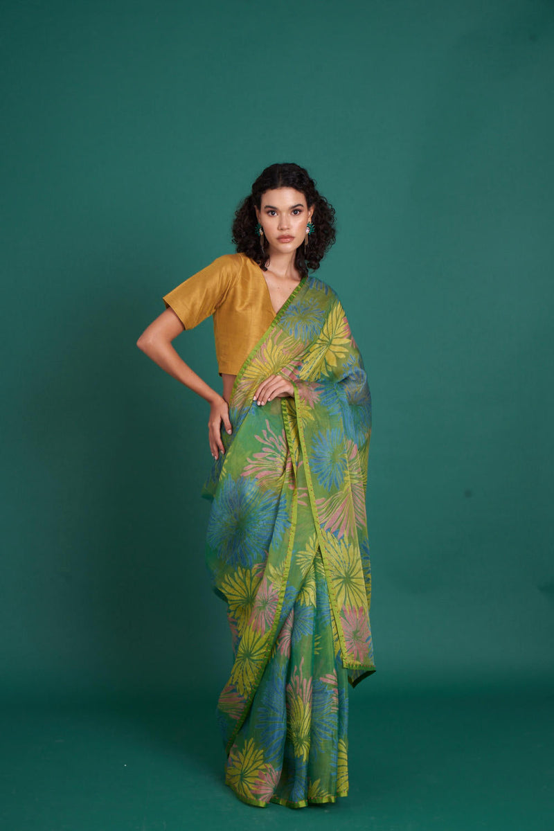 Himawari silk organza saree - green organza by Priti Prashant in green color for women Worldwide