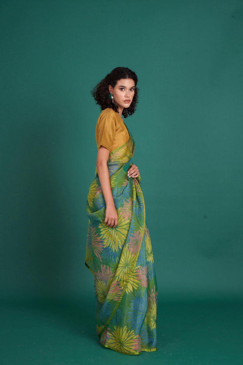 Himawari silk organza saree - green organza by Priti Prashant in green color for women Worldwide