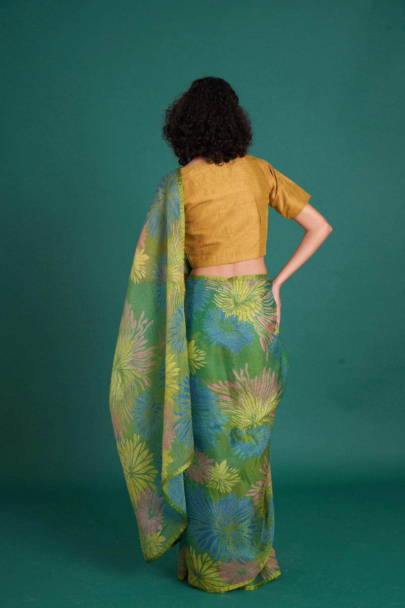 Himawari silk organza saree - green organza by Priti Prashant in green color for women Worldwide