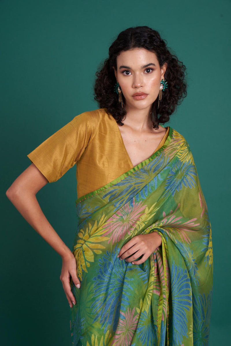 Himawari silk organza saree - green organza by Priti Prashant in green color for women Worldwide