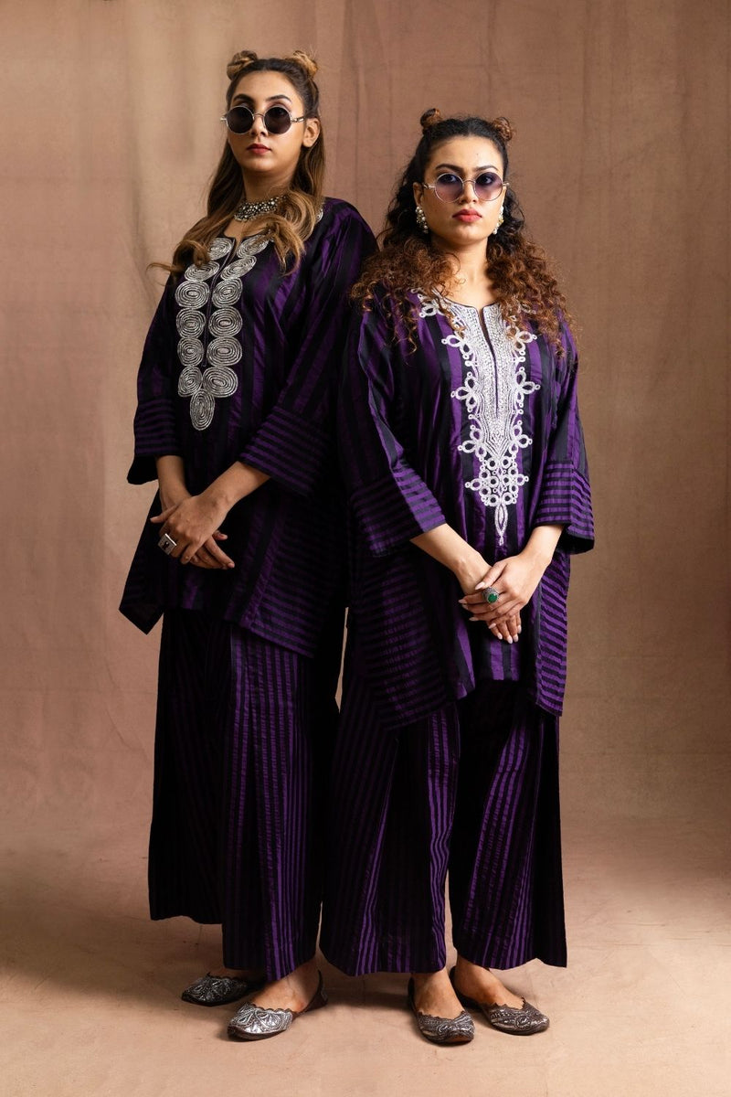 Silk Striped Farshi-Auberine & Black Stripes silk by Sabo by Sabina for women Worldwide