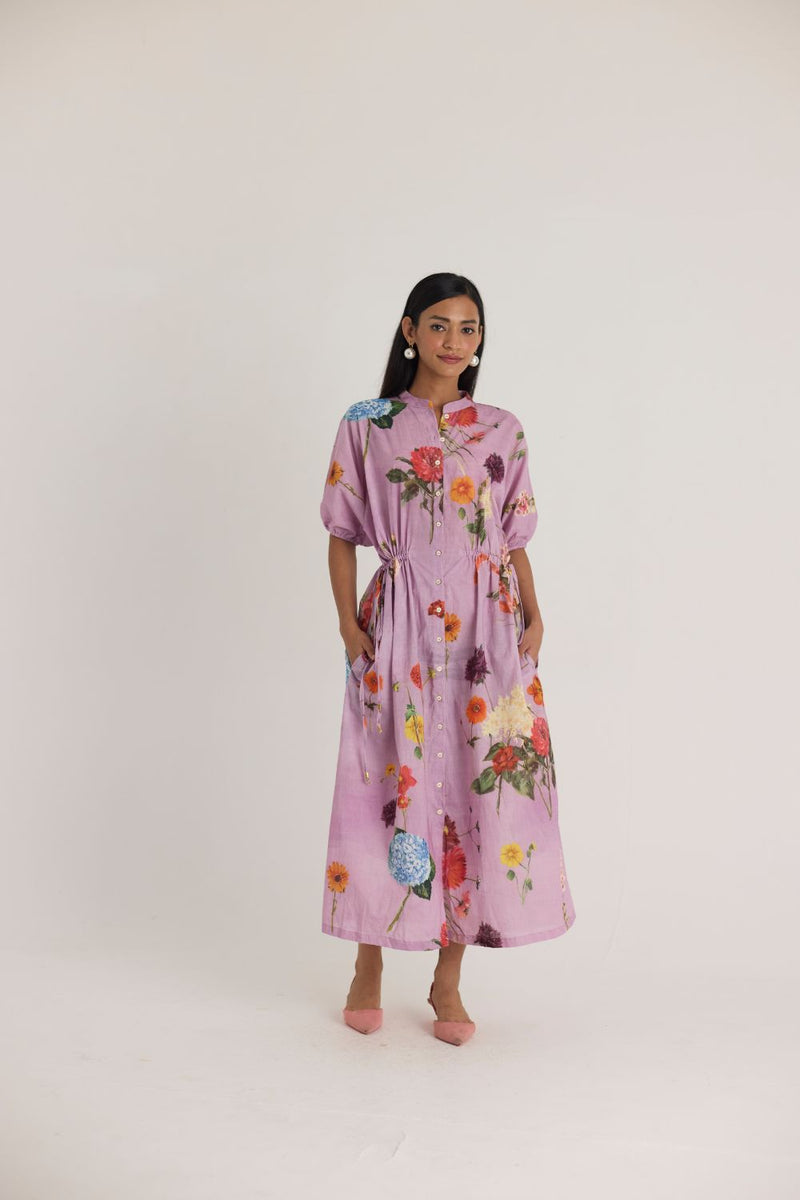 GIGGLE BERRY LILAC SIDE TIE UP DRESS cotton by Yam for women Worldwide