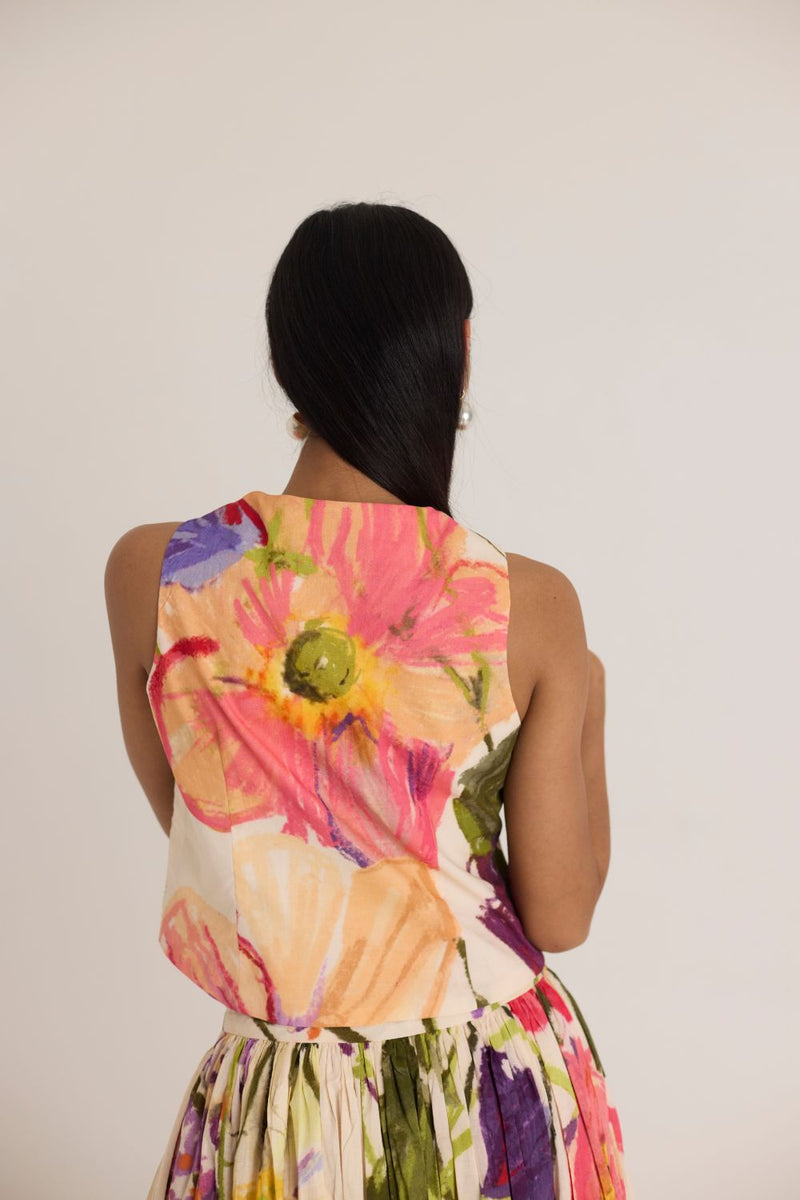 DOLLY WHITE WAISTCOAT & SKIRT SET cotton by Yam in multi color for women Worldwide