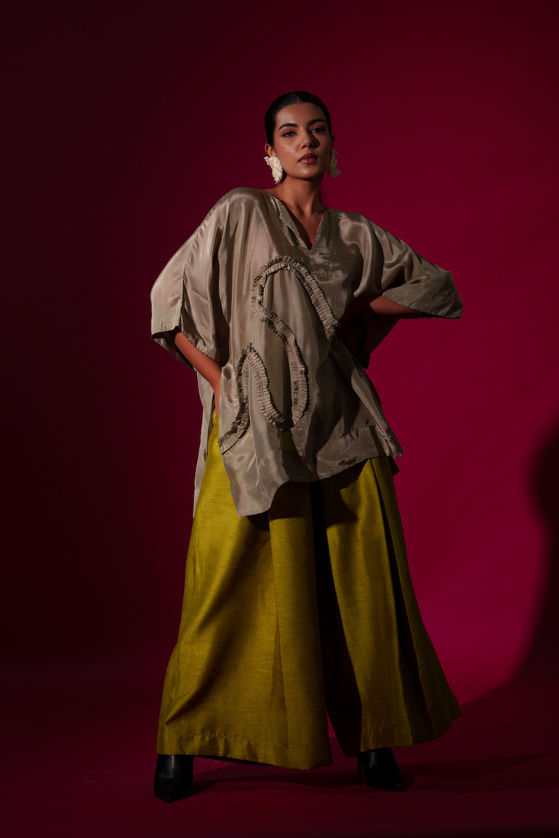 Luck Pants -LEaf green mysore silk pants/trousers by Stoique in leaf green for women Worldwide