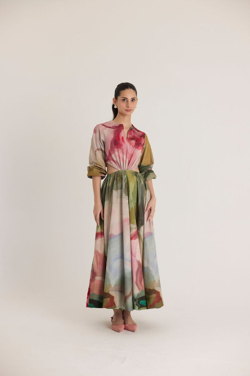 TILLY BOTH SIDE CUT DRESS poplin by Yam in multi color for women Worldwide