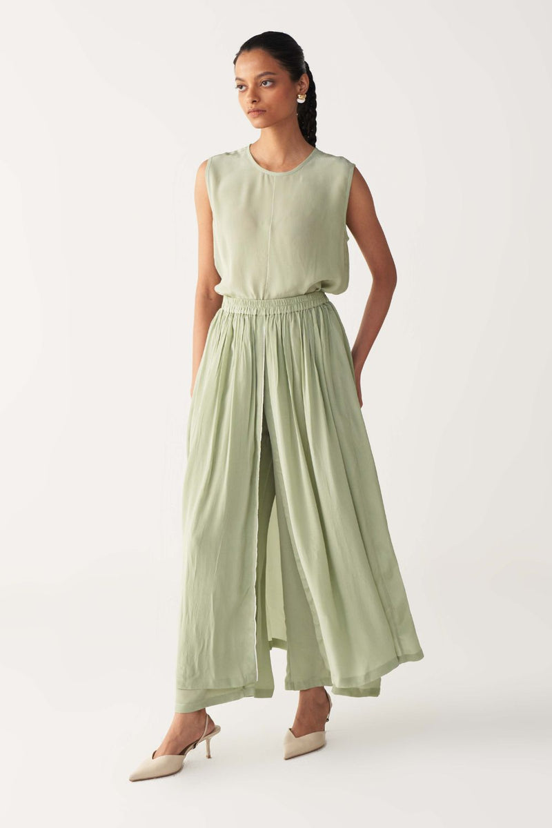 ROUND NECK TOP CO-ORD-MINT silk by THREE in mint color for women Worldwide