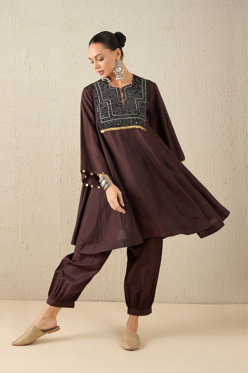 AFGHANI SILK SET silk by Aavidi in yellow color for women Worldwide