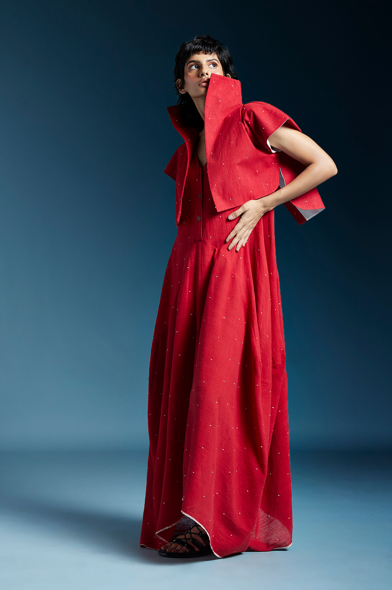 Lou Jacket-Red cotton by Chola in red color for women Worldwide