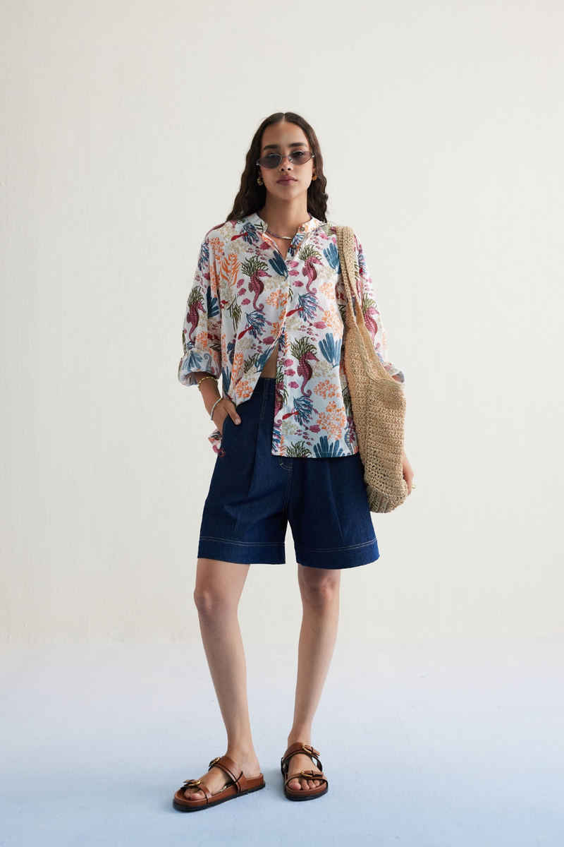 Blooming Reef Lyocell Classic Shirt by SUI in white color for women Worldwide
