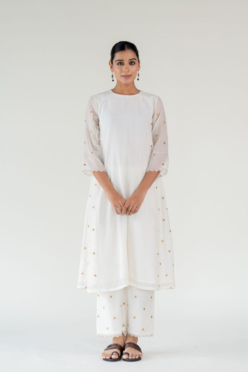 Fiza Kurta Set-Ivory chanderi by Nirjara in ivory color for women Worldwide