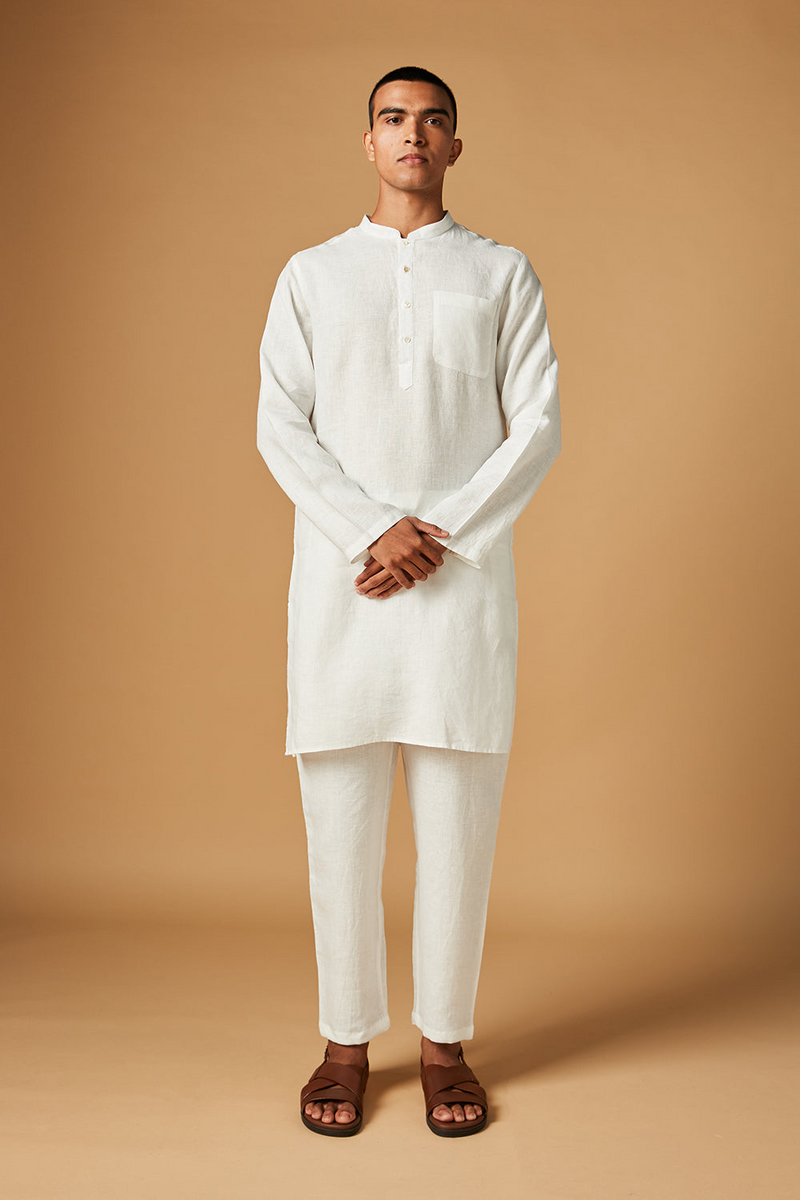 Taj Linen Kurta Set by Saphed Men for men Worldwide