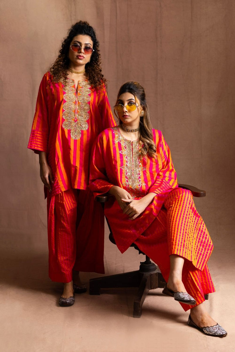 Silk Striped Farshi-Orange & Pink Stripes silk by Sabo by Sabina for women Worldwide
