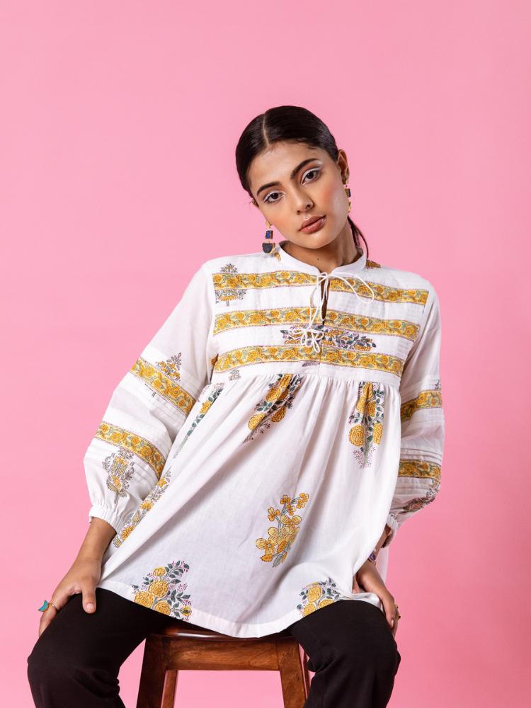 Yellow Florencia Top Top & Tunics by Marche in white color for women Worldwide