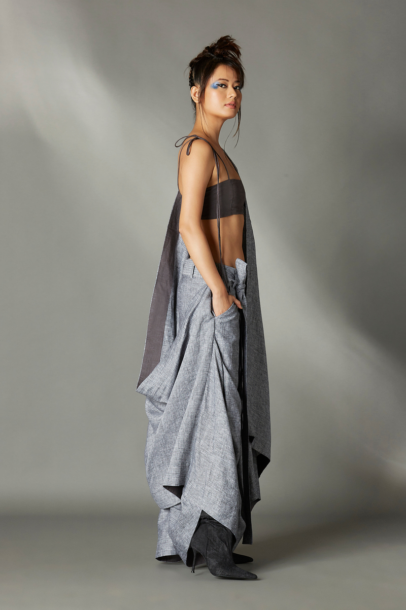 Blaise Sari Skirt in Grey by Chola in grey color for women Worldwide