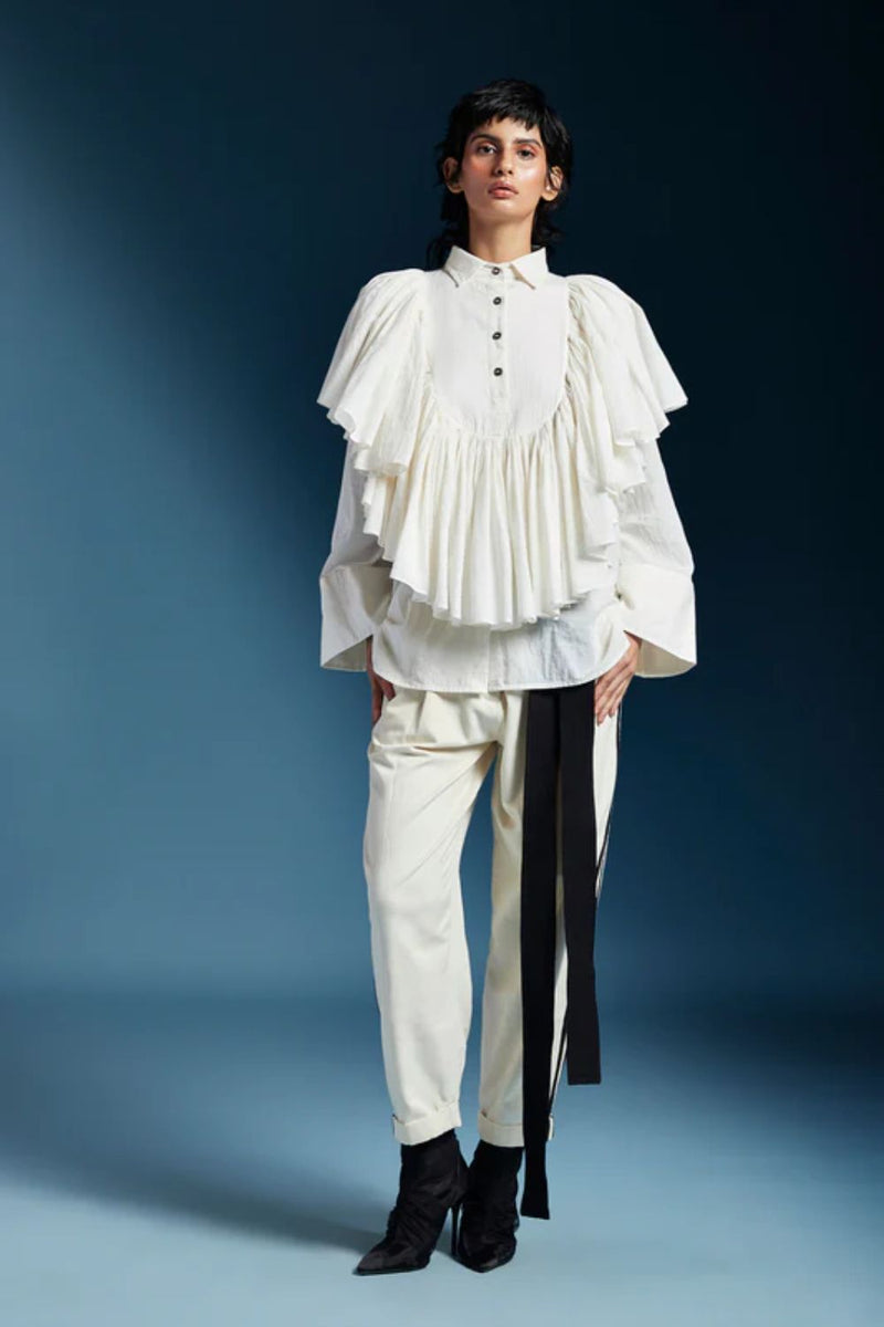 Ana Shirt-White cotton by Chola in white color for women Worldwide