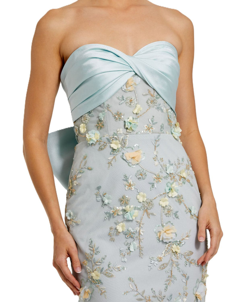 21102 - Blue Strapless Sweetheart Embellished Gown With Bow polyester evening gowns by Mac Duggal in blue for women Worldwide