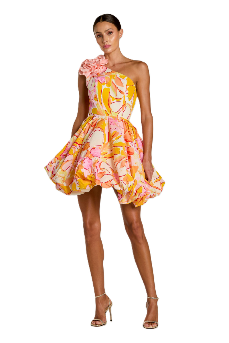 21231 - Yellow Taffeta One Shoulder Bubble Mini Dress by Mac Duggal in yellow color for women Worldwide