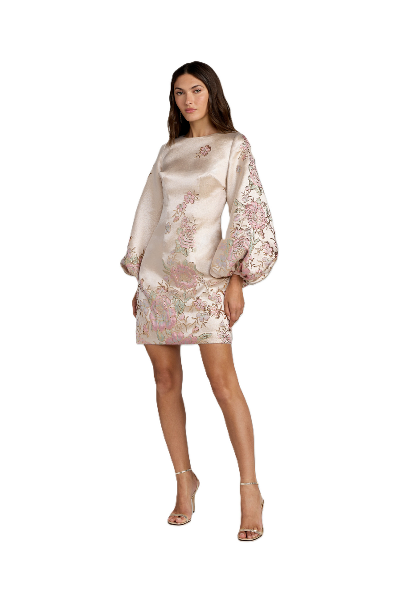 21256 - Ivory Brocade High Neck Long Sleeve Mini Dress polyester cocktail/party dress by Mac Duggal in ivory for women Worldwide