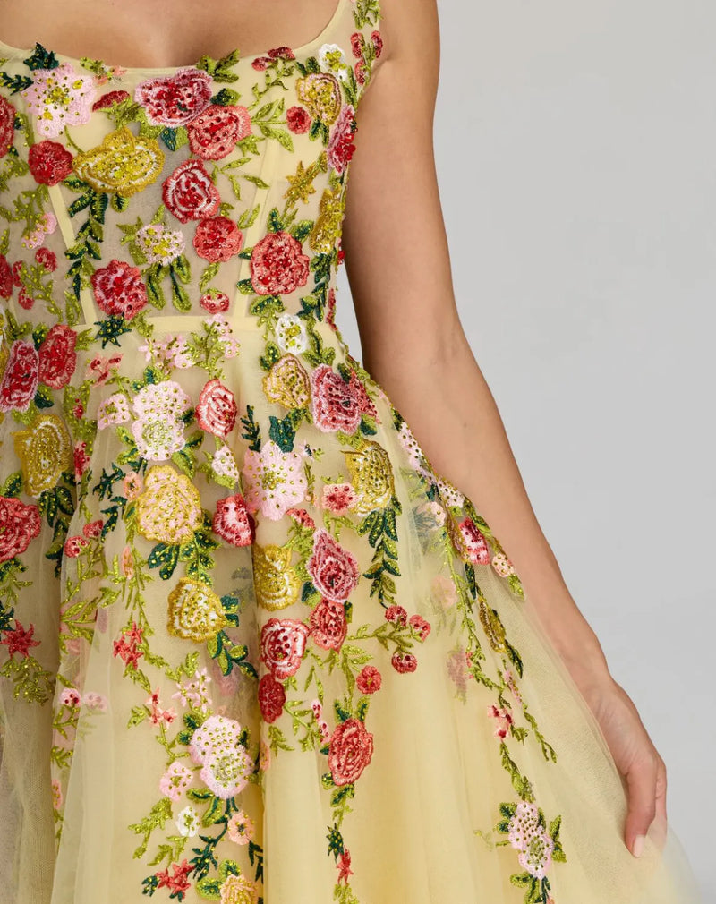 21294 - Yellow Embroidered Tulle A-Line Midi Dress by Mac Duggal in yellow color for women Worldwide