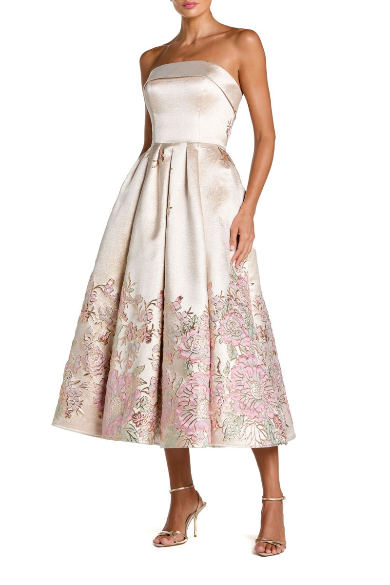 21372 - Ivory Strapless Brocade A Line Midi Dress polyester cocktail/party dress by Mac Duggal in ivory for women Worldwide