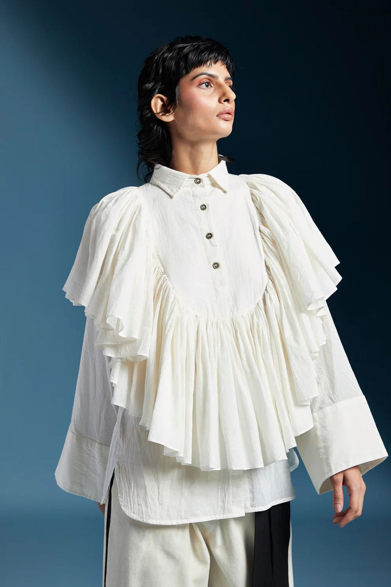 Ana Shirt-White cotton by Chola in white color for women Worldwide