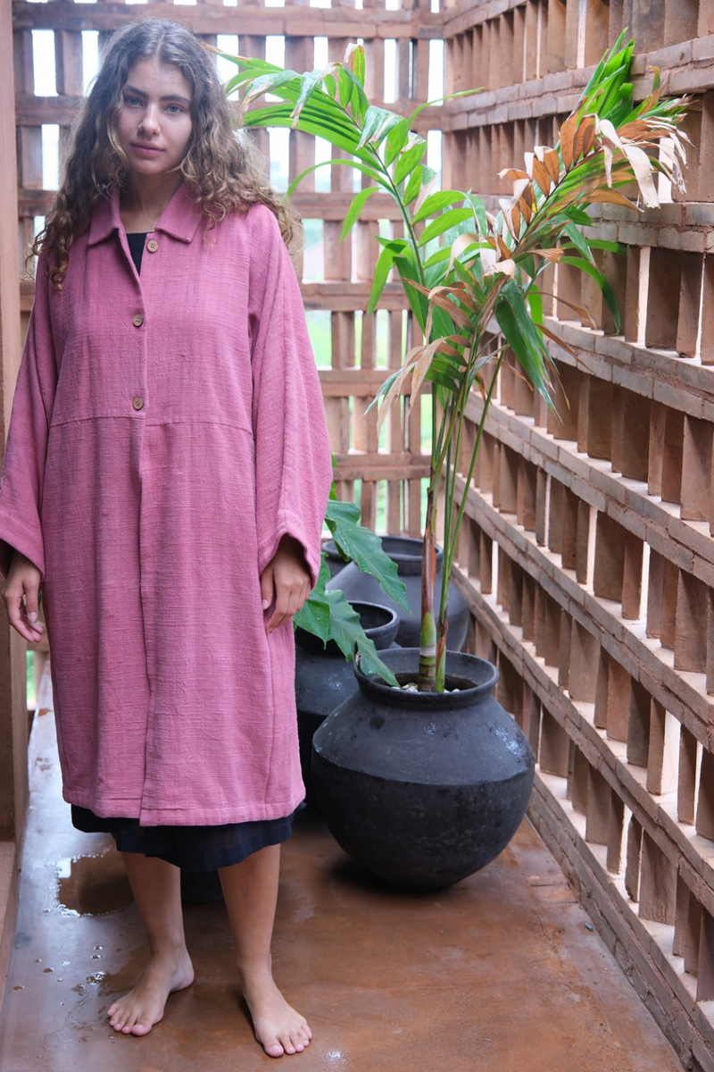 Fiery Pink Duster Jacket cotton by World of Crow in pink color for women Worldwide