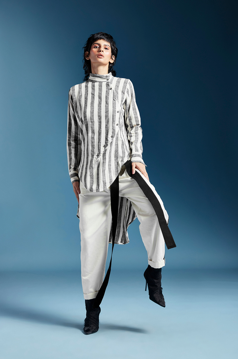Andie Shirt in Kala Cotton-Bw Awning Stripes cotton by Chola for women Worldwide