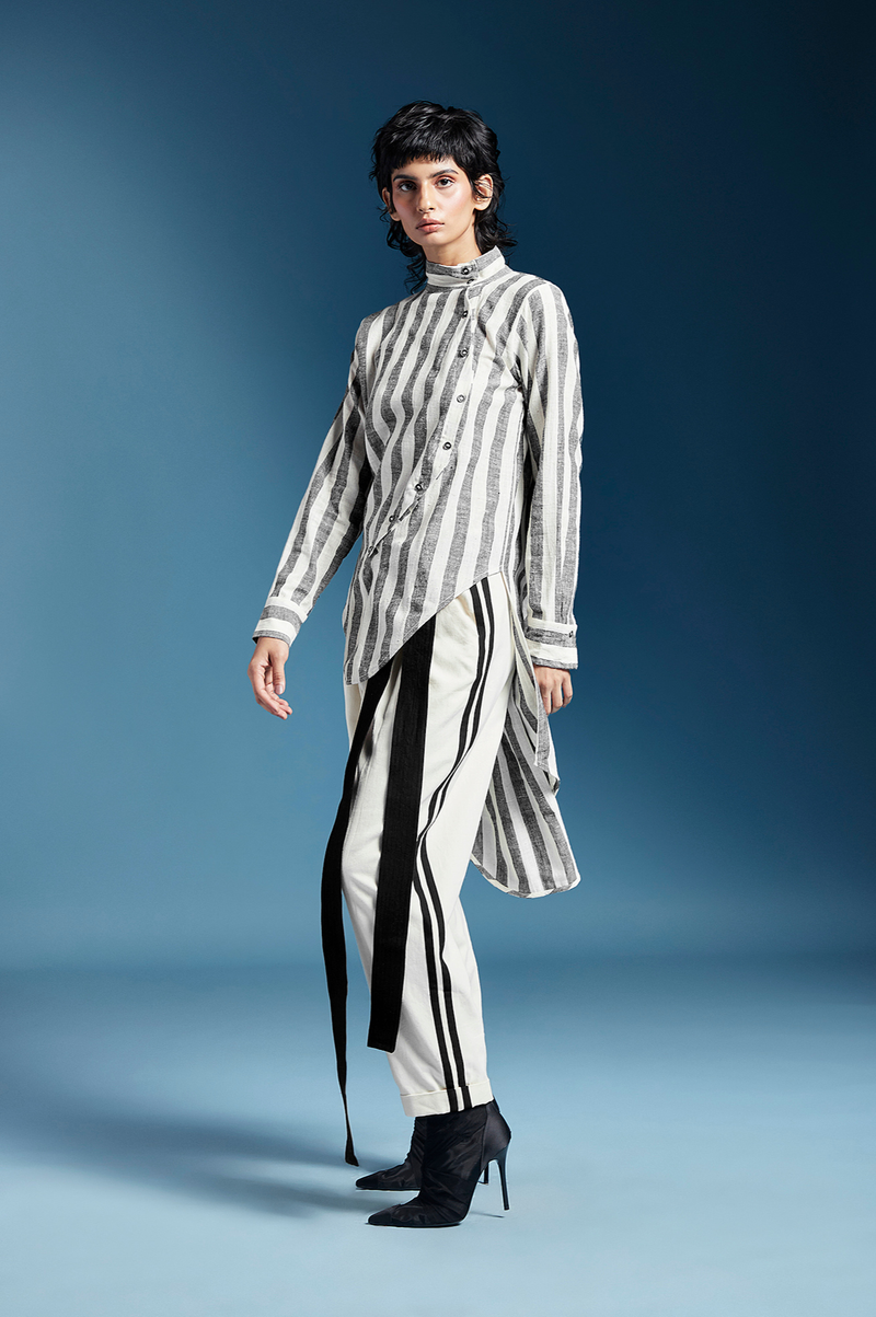 Andie Shirt in Kala Cotton-Bw Awning Stripes cotton by Chola for women Worldwide