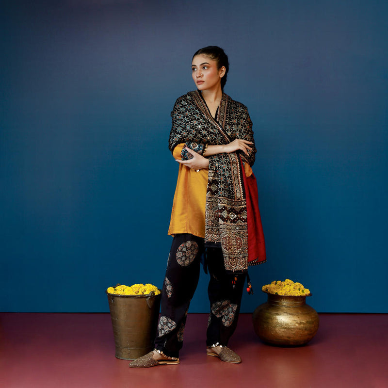 Bariyan Mustard Salwar Kameez silk by PRAHNAAYA in yellow color for women Worldwide