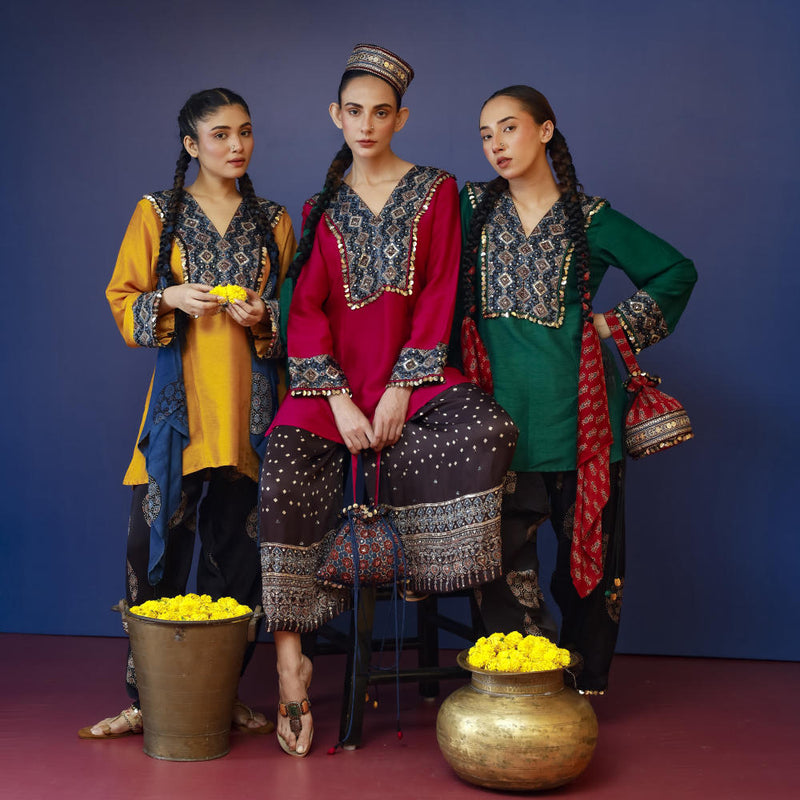 Bariyan Mustard Salwar Kameez silk by PRAHNAAYA in yellow color for women Worldwide