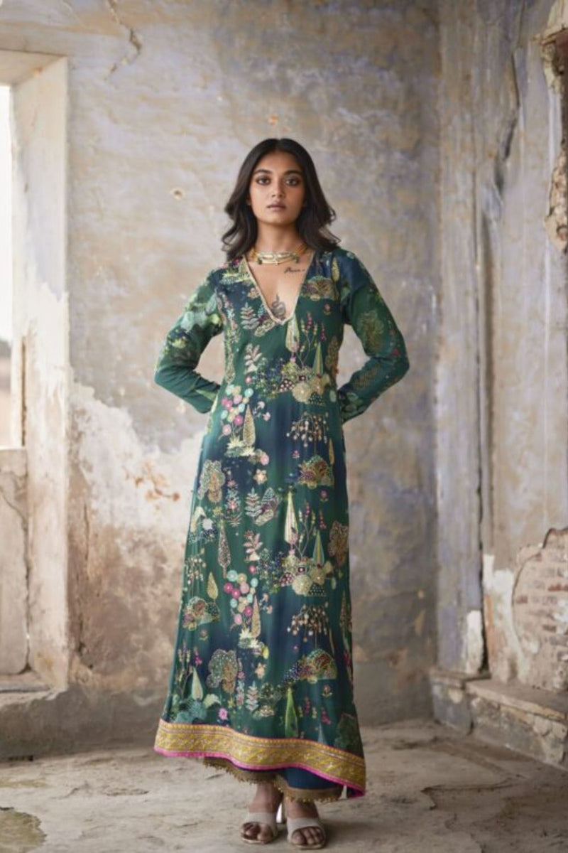 Nadira Teal Kurta Set by Rajiramniq in teal color for women Worldwide