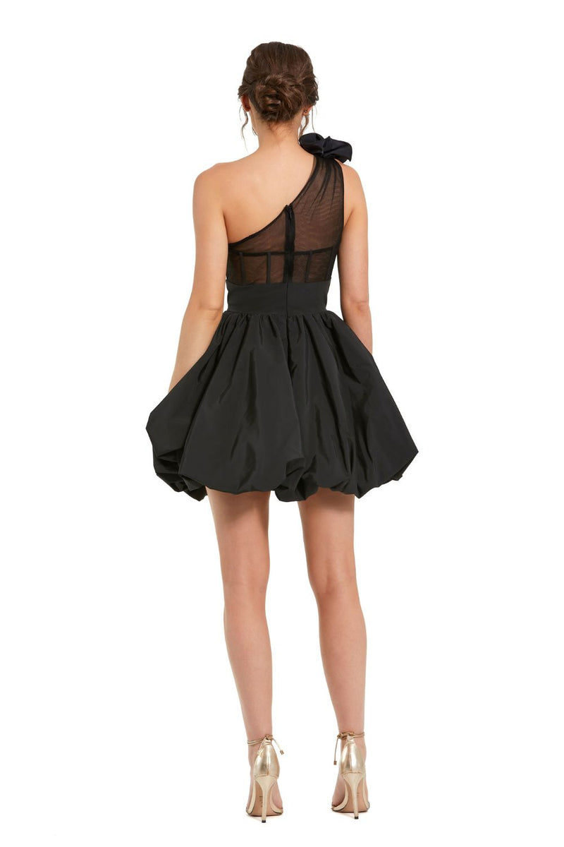 49858-Taffeta One Shoulder Ruffle Bubble Mini Dress by Mac Duggal in black color for women Worldwide