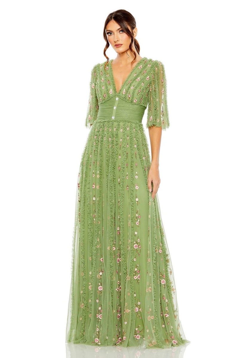 MD-8028 A-Line Dress-Green by Mac Duggal in green color for women Worldwide