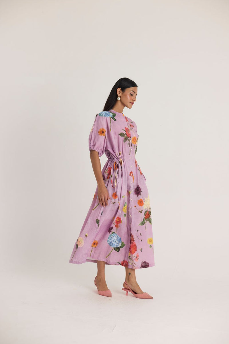 GIGGLE BERRY LILAC SIDE TIE UP DRESS cotton by Yam for women Worldwide