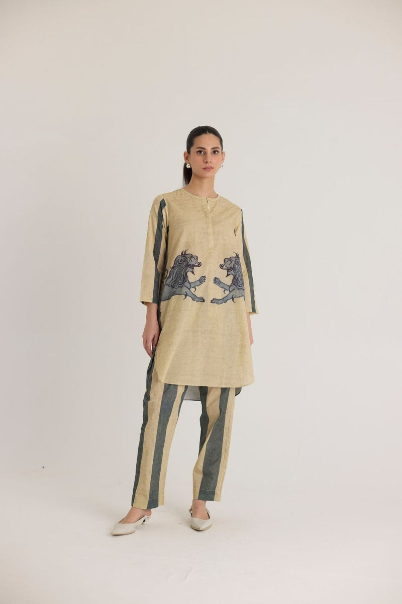 PAWS SHORT KURTA SET cotton by Yam in white color for women Worldwide