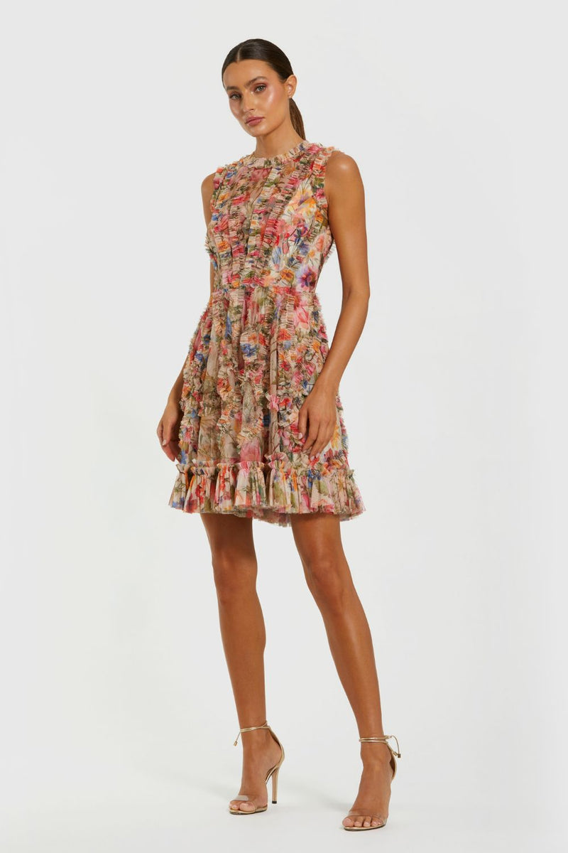 8307-Mesh Micro Ruffle High Neck Mini Dress by Mac Duggal for women Worldwide