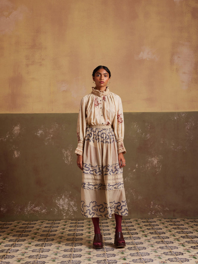 Farmer Set (Top + Skirt)-Peony-Spiral cotton by CORD for women Worldwide