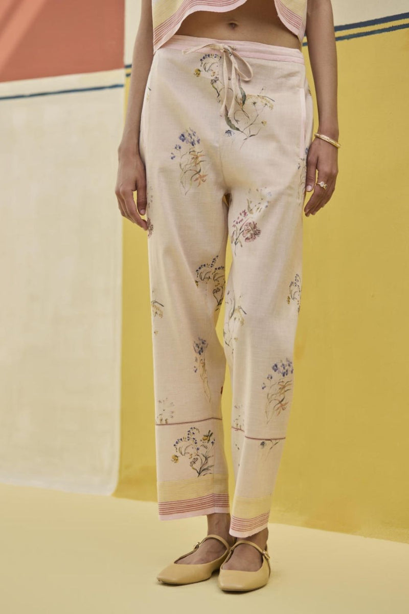 Ema Watercolour Floral Linen Pant - Sand by Manan in natural color for women Worldwide