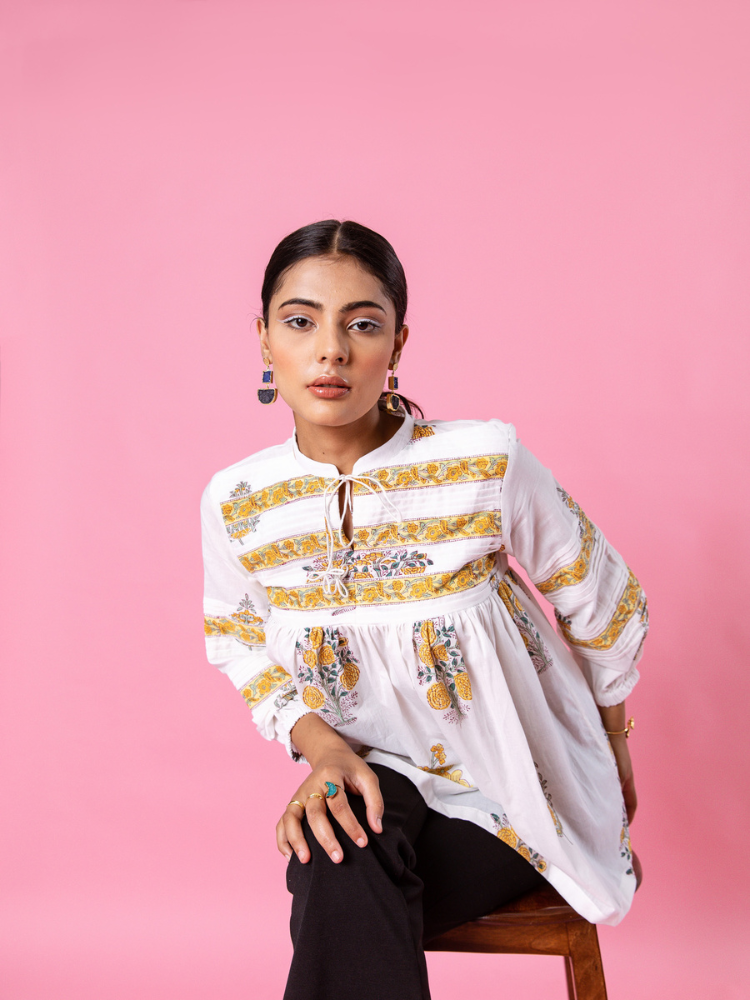 Yellow Florencia Top Top & Tunics by Marche in white color for women Worldwide