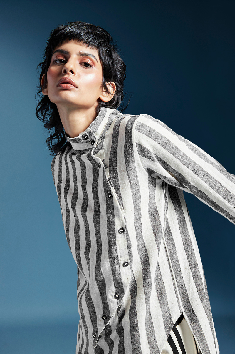 Andie Shirt in Kala Cotton-Bw Awning Stripes cotton by Chola for women Worldwide