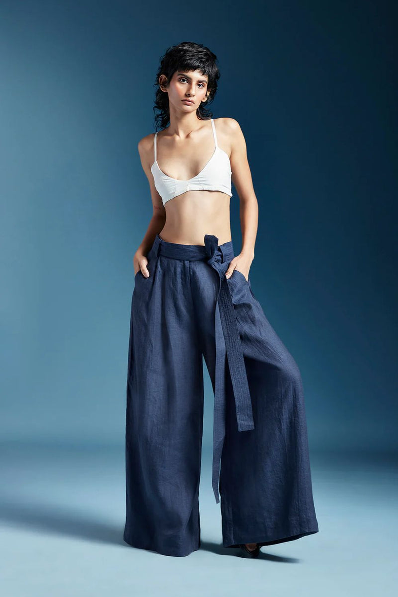 Skye Trousers-Midnight Blue by Chola in blue color for women Worldwide