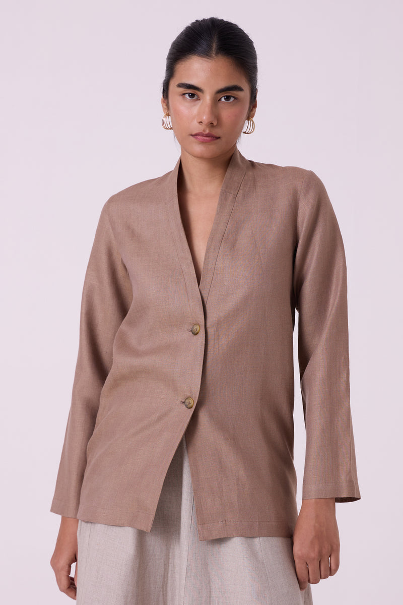 Darcy Brown Linen Jacket linen jacket/overlay by The Summer House in brown for women Worldwide
