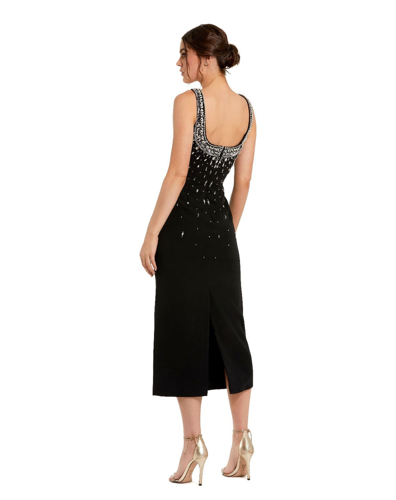 2259-Black Beaded Crepe Scoop Neck Sleeveless Midi Dress by Mac Duggal in black color for women Worldwide