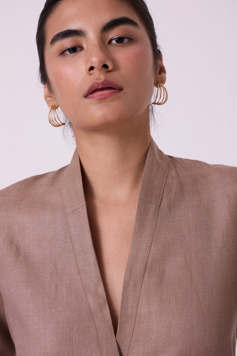 Darcy Brown Linen Jacket linen jacket/overlay by The Summer House in brown for women Worldwide