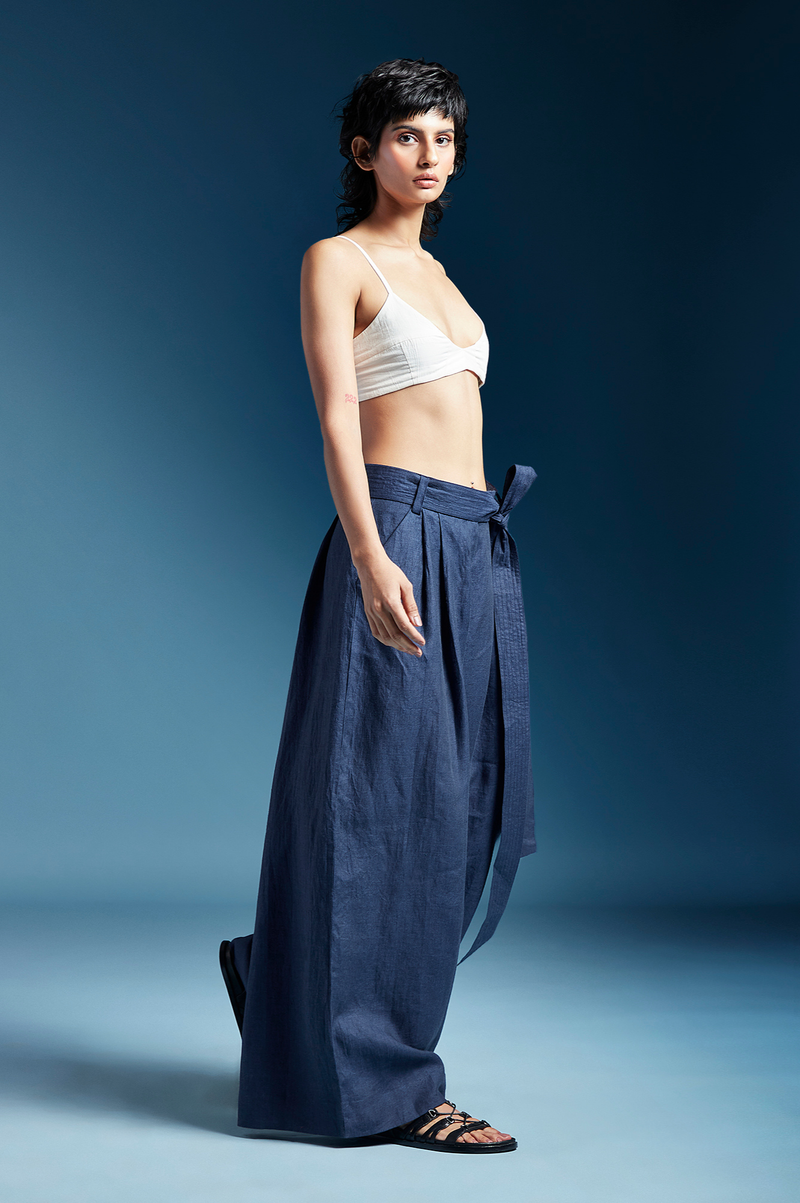 Skye Trousers-Midnight Blue by Chola in blue color for women Worldwide