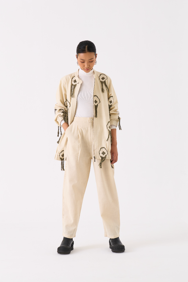 FRINGE BOMBER JACKET-IVORY by THREE in ivory color for women Worldwide