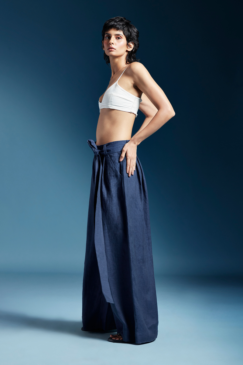 Skye Trousers-Midnight Blue by Chola in blue color for women Worldwide