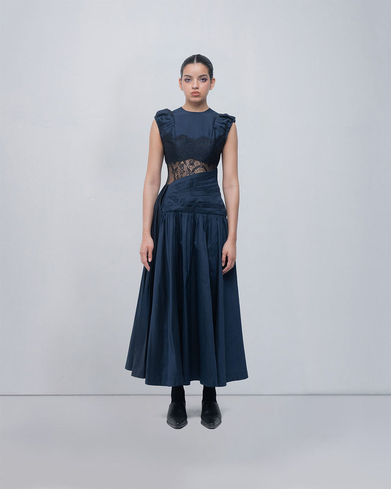 Anais Draped Dress viscose by Leh Studios in blue, black for women Worldwide